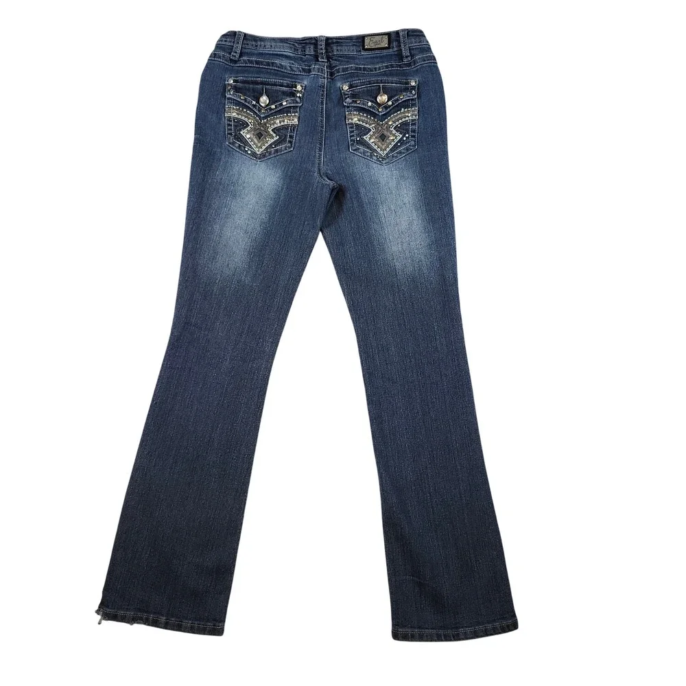 Earl Jeans Bootcut Women 30 Blue Good Rhinestone Embellished Y2K Dark Wash Denim